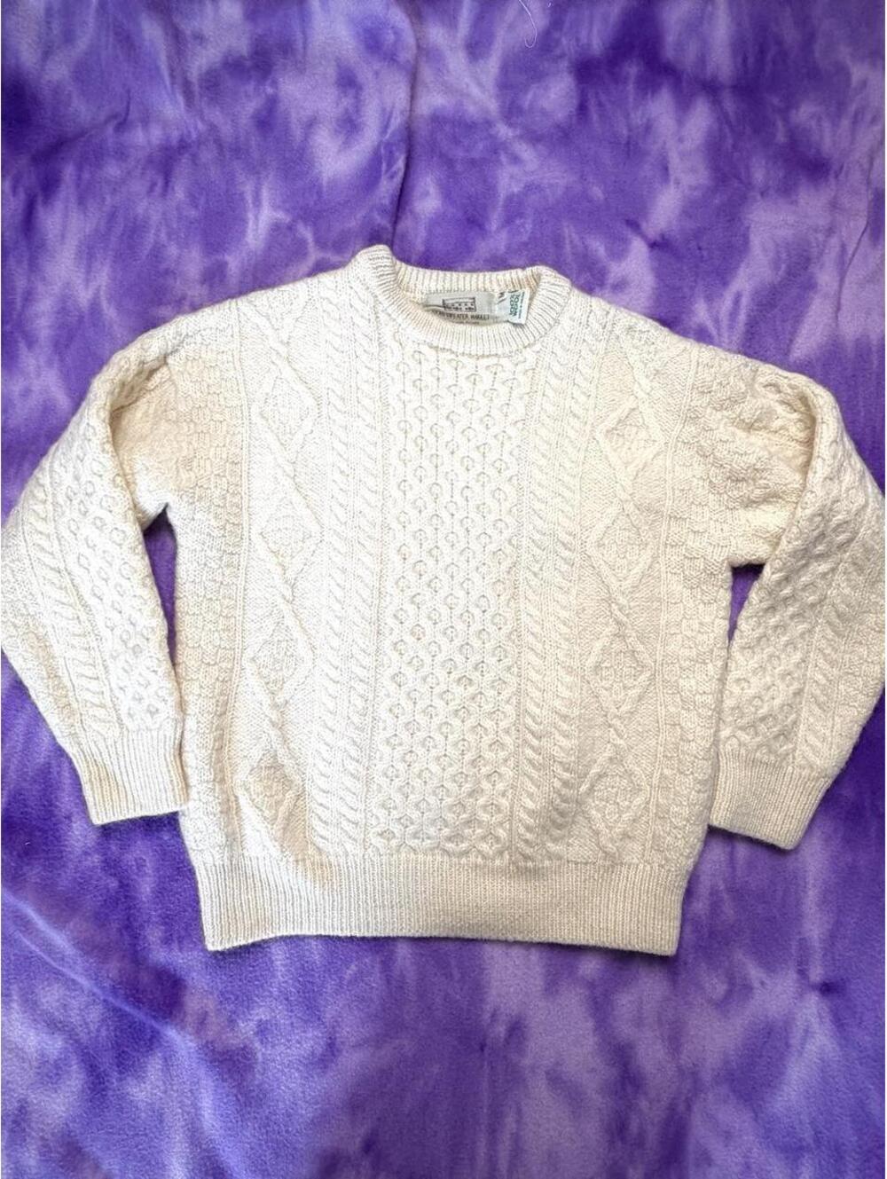Aran sweater market 100% wool cable knit cream sweater